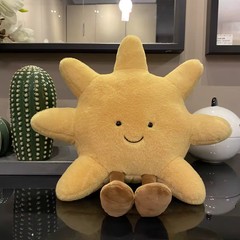 Adorable White Moon Smile Face Yellow Sun Plushie Stuffed Cute Plush Toy for Kid