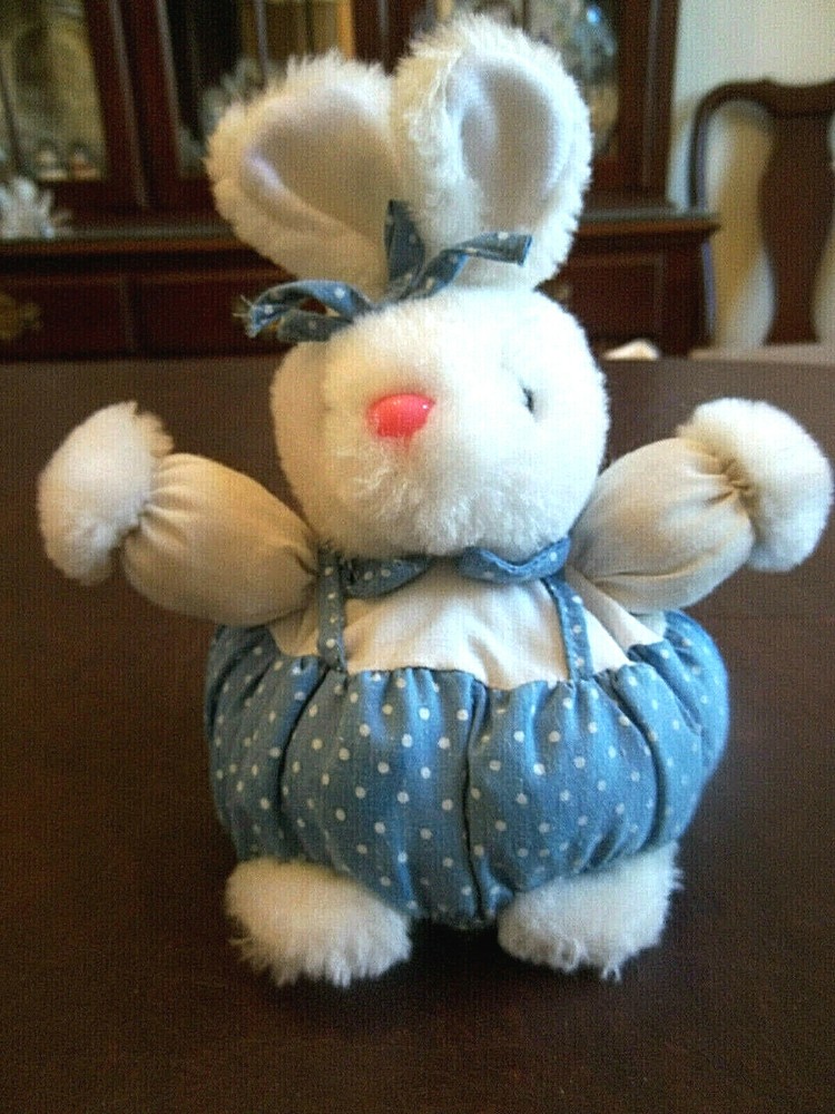 K B Bros. Stuffed Plush White Bunny Rabbit with Polka Dot Clothes