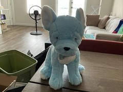 FAO Schwarz Sparklers Blue Bulldog Soft Plush Sitting Blue Sparkly Bow 12”