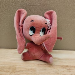 Vintage 1967 Kamar Bombo Pink Elephant Plush 5.5″ Stuffed Animal Japan Flower