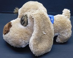 CALTOY PUPPY DOG BROWN BIG EYES SOFT BEAN BAG PLUSH STUFFED 7″ BLUE BANDANA RARE