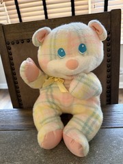VTG Playskool Snuzzles Thumb Sucking Bear Pastel Plaid Bow Baby Blankies 1987