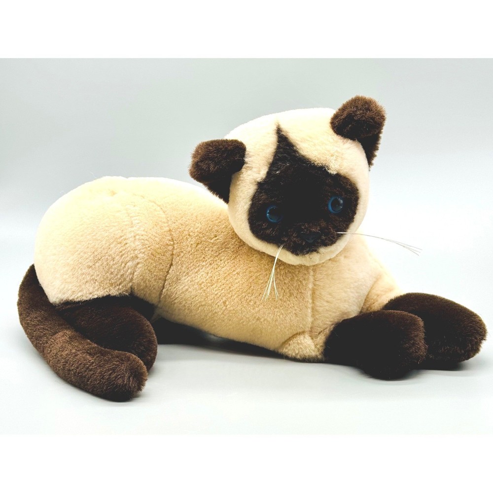 Dakin Siamese Cat Laying Down Blue Eyes Plush Tan 1985 Stuffed Animal