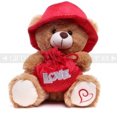 13.5″ Brown Teddy Bear with Love Bag & Hat For Baby Toddler Soft Plush Toy Gift
