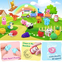 80PCS Mini Animal Erasers for Kids Bulk Small Toys, 3D Cute 80, Multi-color