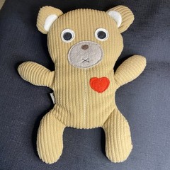 Urban Outfitters Corduroy Bear Plush Lovey, Beige/Red Heart Patch, Heat and Cool