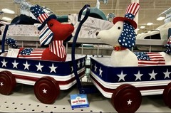 NEW (TWO) Patriotic Dachshund Sock Stuffed Dogs (RED & WHITE) Dogs ONLY