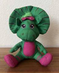 Barney & Friends Baby Bop Triceratops Plush, Green/Pink, 2001, Washable, Vintage