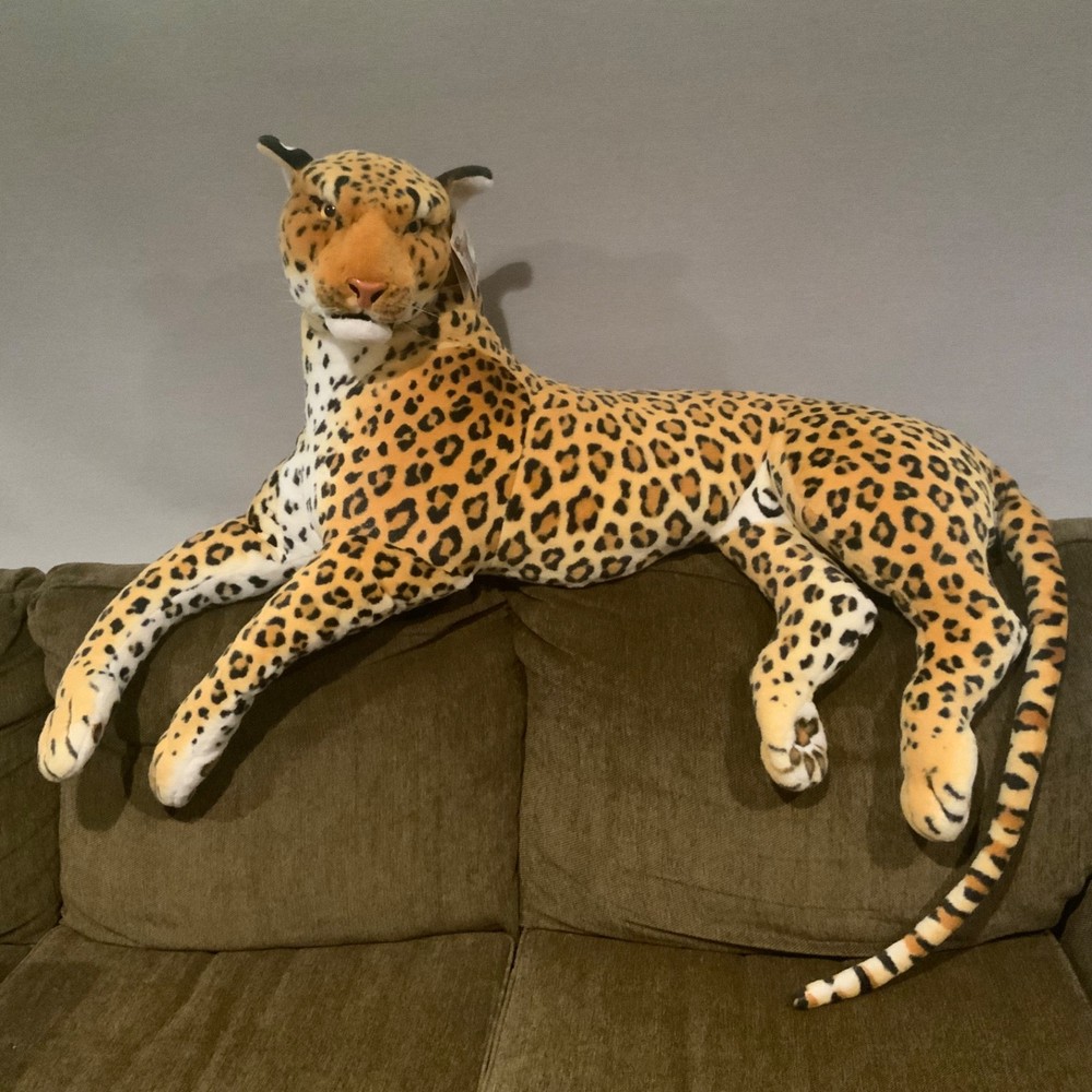 Vtg Calplush Jumbo Leopard Cheetah Plush 52”, 7’ w Tail, Kellytoy 2010 w Ear Tag
