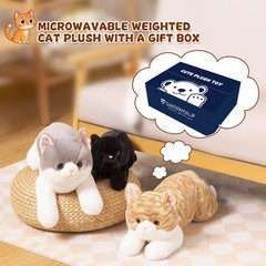 Microwavable Weighted Stuffed Animals Cat, Heating Pad Plushies Grey Cat, Hea…