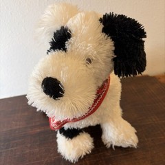 Hallmark Dog Plush White Black Eye Patch Red Bandana Scarf Sitting Shaggy 12″