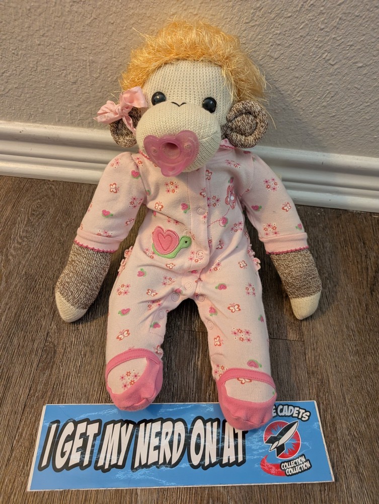 Pacifier Sock Monkey With Clothes And Hair One Of A Kind Stuffed Animal Doll