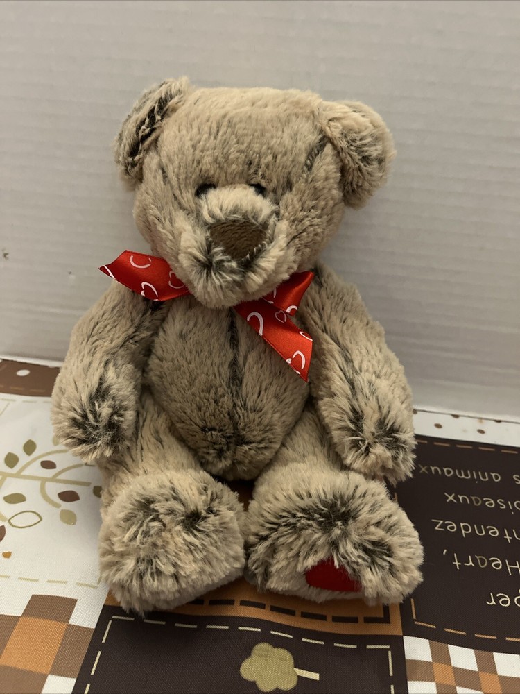 Small 8″ Walmart Sitting Frosted Brown Bear w/ Red Heart Bow Plush Teddy Bear