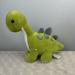 RN 163199 Green Dinosaur Plush Stuffed Animal Toy Gray Spots White Dino