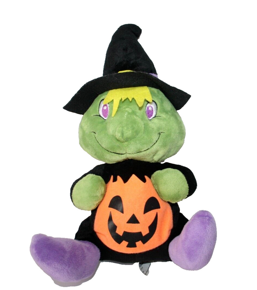 Kelly Toy Plush Halloween Green Witch 2016 Holding Pumpkin Stuffed Toy 10″