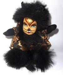 7.5” tall Plush Appeal New Orleans Mardi Gras black & gold cat doll