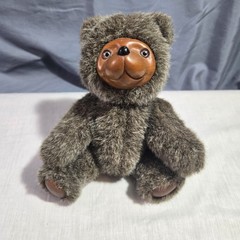 Vintage Applause Plush Teddy Bear Brown Faux Fur Plastic Face & Paws 1980s
