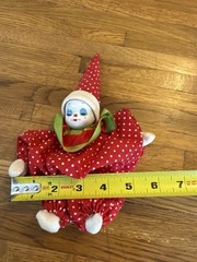 Lillian Vernon Christmas Clown Doll Vintage Porcelain Head Red Polka Dot
