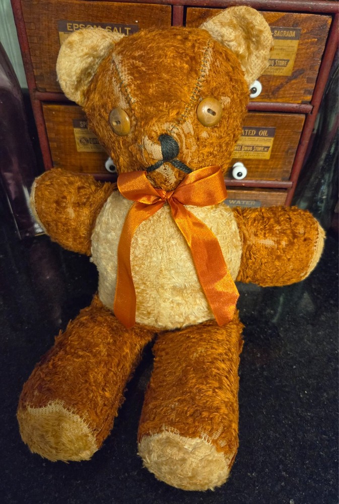 VINTAGE 50s/60s Two Tone Teddy Bear Plush Stuffed Animal 15” Vtg