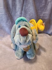 Vintage Baby Wrinkles Puppy Dog Plush 1981 Bib Ganzbros Gray Yellow Blue Tags