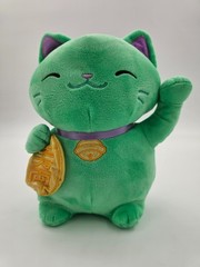 Maneki Neko Lucky Cat Jade/Green Plush Stuffed Animal Sitting Toy Happiness