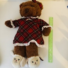 Vtg Y2k 2004 Childrens Place TCP Christmas Girl Teddy Bear Red Plaid Gown Brown