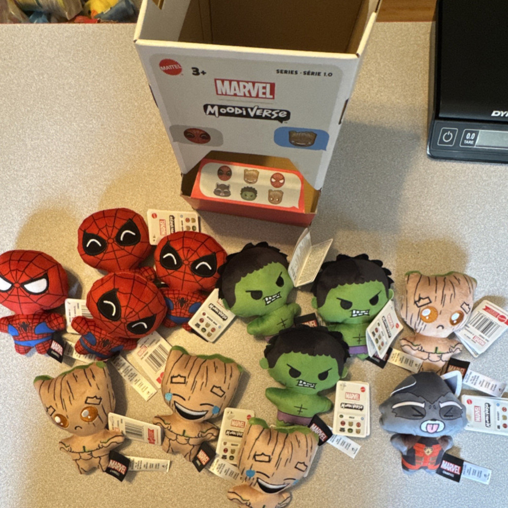 Mattel Marvel Moodiverse Series 1.0 Mini Plush Doll Lot Spider-Man Hulk Groot