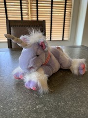 Commonwealth Unicorn Purple Silver Heart Horn Pink Collar Plush 2002 11”