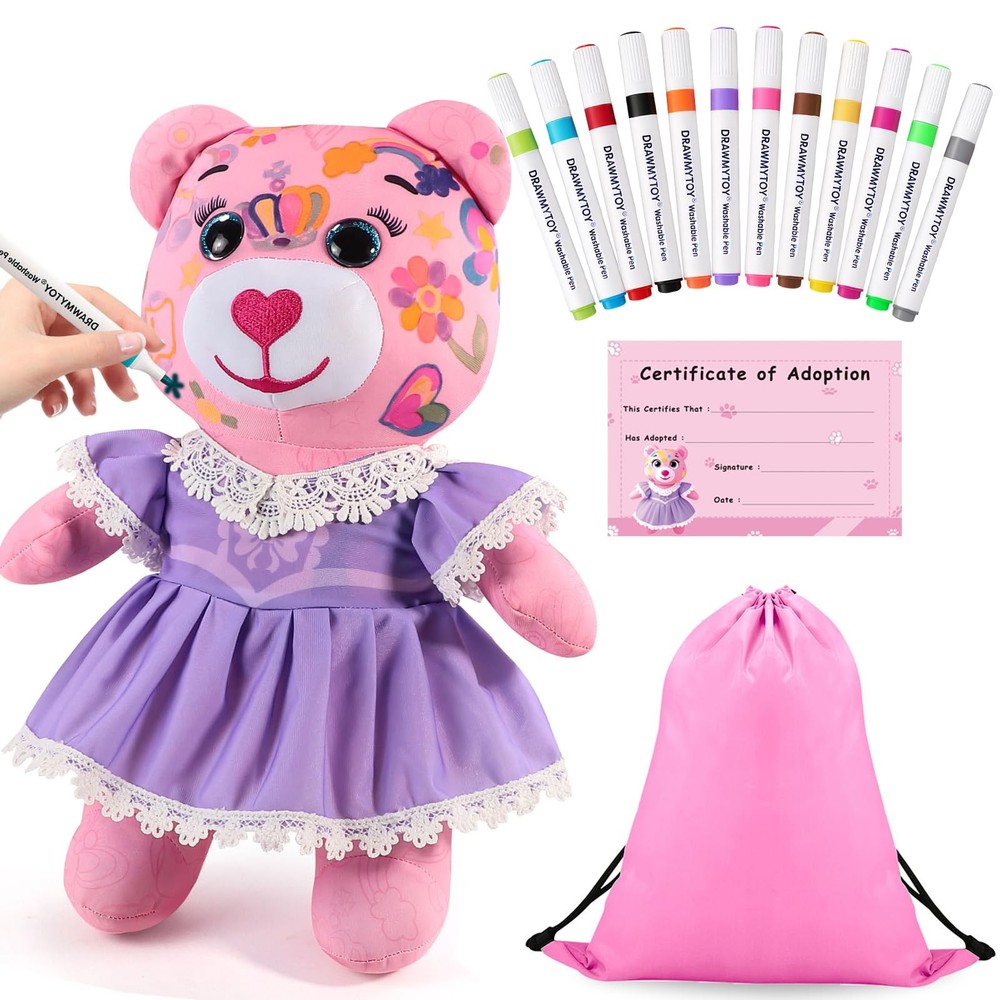 Coloring Plush Toy with 12 Washable Markers for Little Girls Doodle Dolls for…