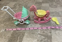 Vintage Mattel Teeny Turtle Tots Stroller Rocking Horse Little Pretty Kitty Comb