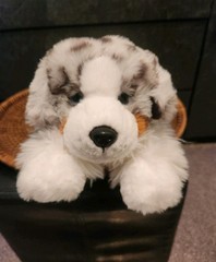 FAO Schwarz Australian Shepherd Plush Dog Soft Stuffed Blue Eye & Brown Eye