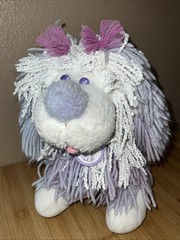 Vintage 1986 Kenner Fluppy Dogs Plush 12” Purple White Yarn Hair Dog