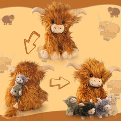 5 Pcs Highland Cow Stuffed Animals with Babies Inside, 14″ Large Mommy Stuffed H