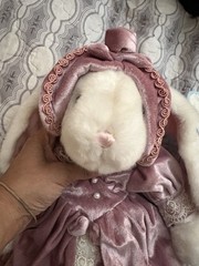 Vintage Dakin 12″ Pink & White Long Lop Ear Rabbit Bunny Plush Velvet Dress Tags