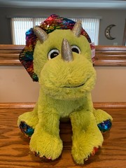 NEW Green Triceratops Dinosaur Sensory Plush Rainbow Silver Sequins 13 In 2021