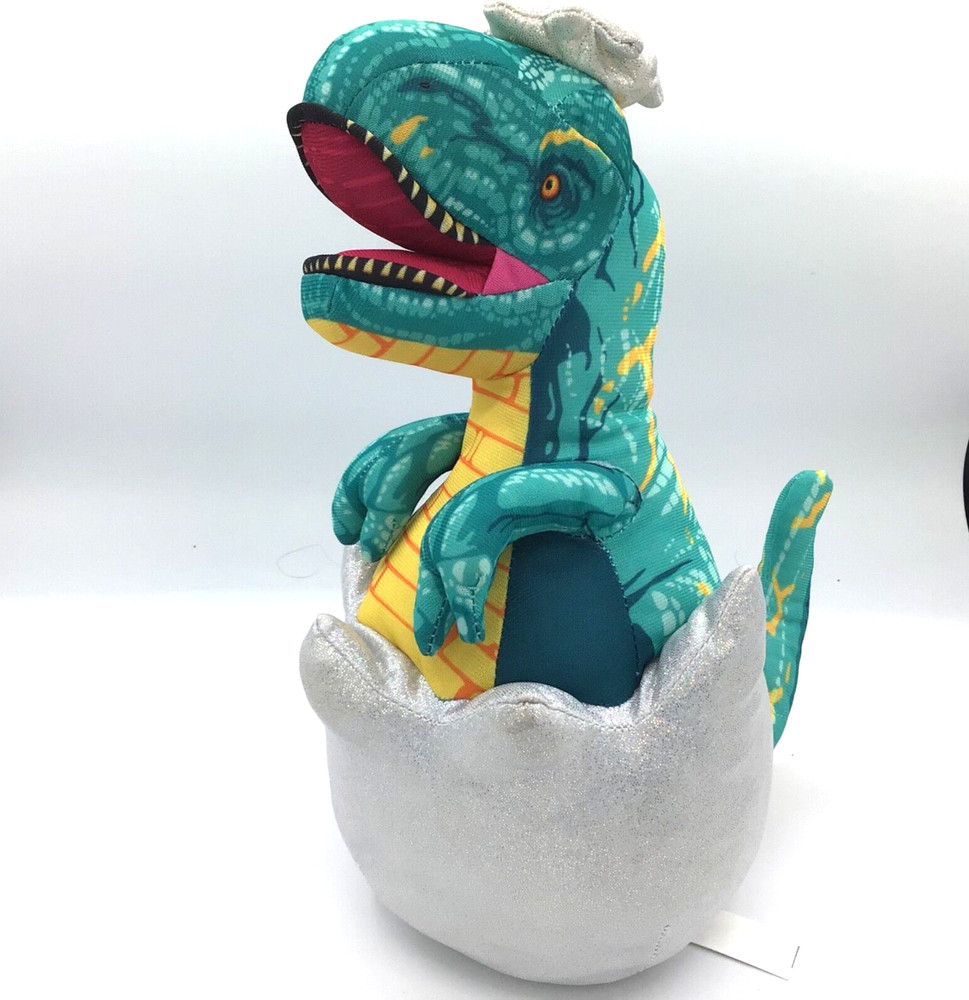 Redemption Plus Plush Dinosaur Green Yellow Hatching From Silver Egg 13″