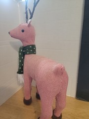 17 Inch Cloth Reindeer Red And White With Green Scarf