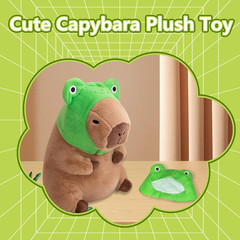 Cute Capybara Plush Soft Capybara Stuffed Animal with Frog Hat Kawaii Capybara P