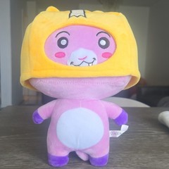 Pink Purple Plush Stuffed Animal Toy with Yellow Hood Helmet, Small 6-14 in
