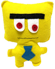 Monster Doll Handmade Felt Plush Stuffed Yellow Blue Tie 8.5 inches