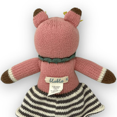 Blabla Suzette the Fox Hand Knit Plush Doll Mini 12” Cotton Pink Green Gray