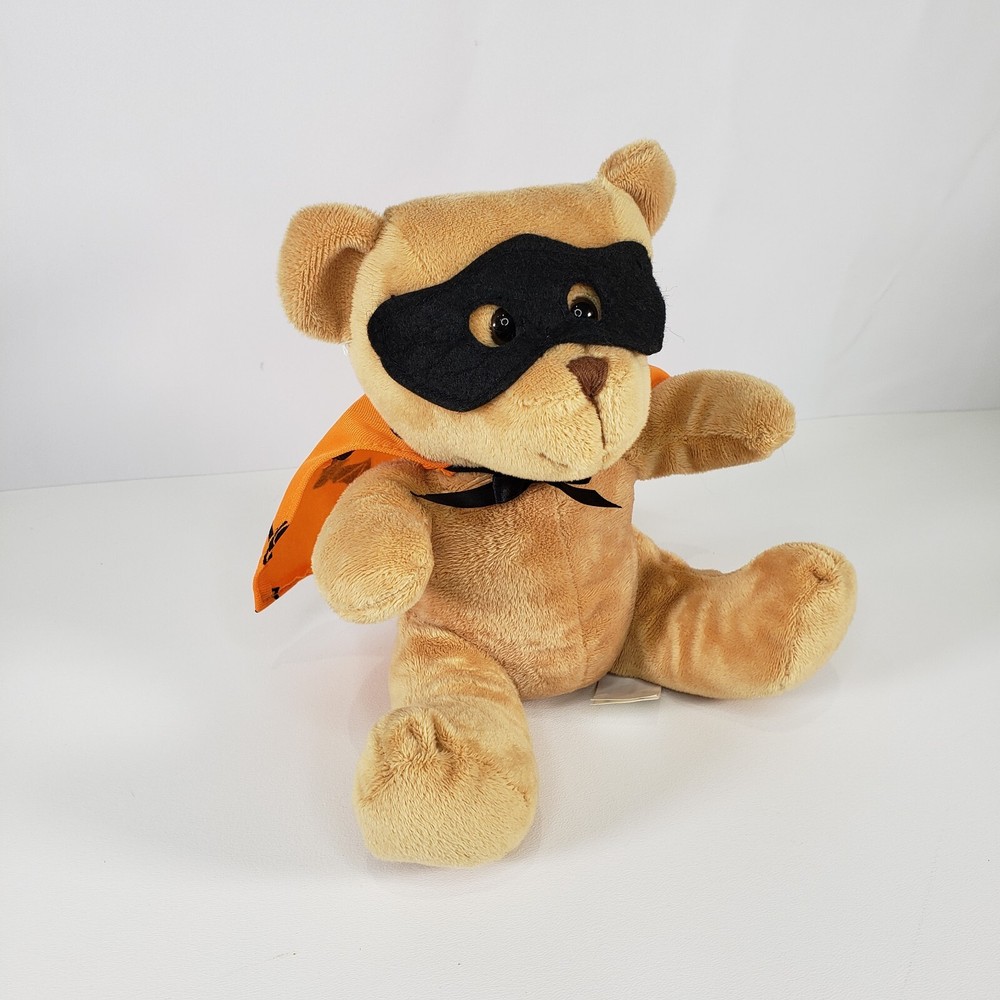 Jo-Ann Halloween Teddy Bear Plush Orange Cape Black Mask Stuffed Animal Toy 8″