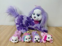2020 Just Play Puppy Surprise Purple Mom Dog Plush w/ 4 Puppies