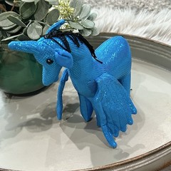 Blue Shimmery Unicorn Blue/Black Wings 6″ Gorgeous Horse Dragon Glitter