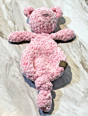 Handmade Crochet Pink & White Bear Lovey/Snuggler 15” Long for Infant or Toddler