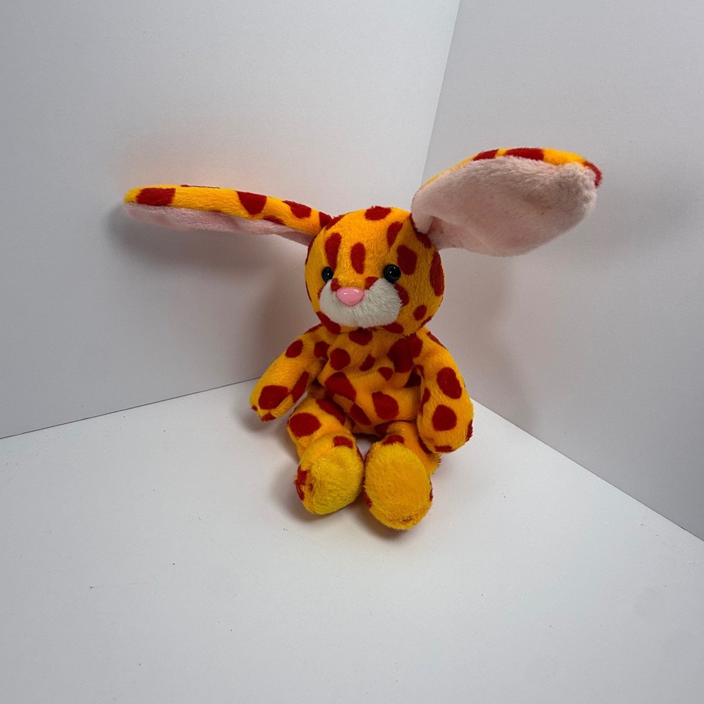 Kellytoy Beanpals Orange Red Spotted Bunny Rabbit Plush 9 Inch Stuffed Animal