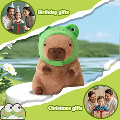 Cute Capybara Plush Soft Capybara Stuffed Animal with Frog Hat Kawaii Capybara P