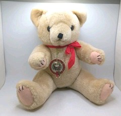 Vtg Shanghai Doll Factory Wool Teddy Bear Jointed Plush Mid Century 13″