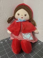 Baby Gund Red Doll Plush Velour Cape Gingham Plaid Dress Riding Hood Heart 13″