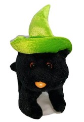 Beverly Hills Teddy Bear Co Black Cat wearing Green hat Plush 8″ Stuffed Animal